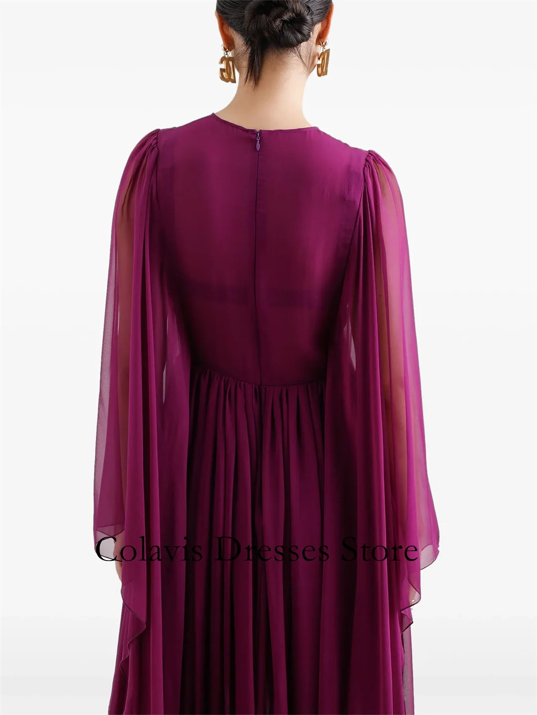 2025 مخصص الشيفون النبيذ الأحمر مطوي مضيئة الأكمام فساتين لحضور الحفلات الموسيقية مساء فستان المرأة فساتين السهرة فستان الحفلات الرسمية #4