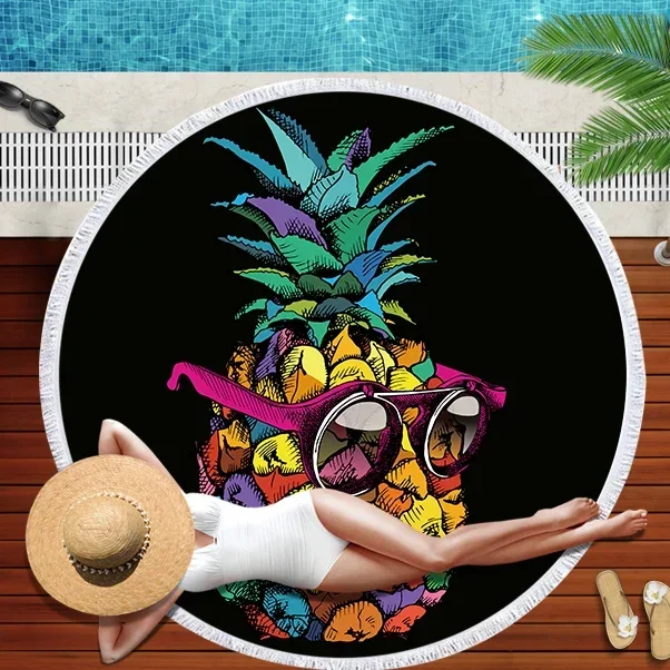 Carton Pineapple Round Beach Towel Tassel Bohemian Flamingo Large Blanket Picnic Yoga Mat travel Boho Tablecloth Beach towel
