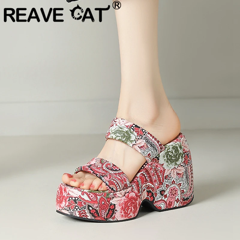 REAVE CAT 2024 Summer Sandals Platform Wedges Size 41 42 43 Mixed Color Slip On Soft Fashion Daily Female Shoes