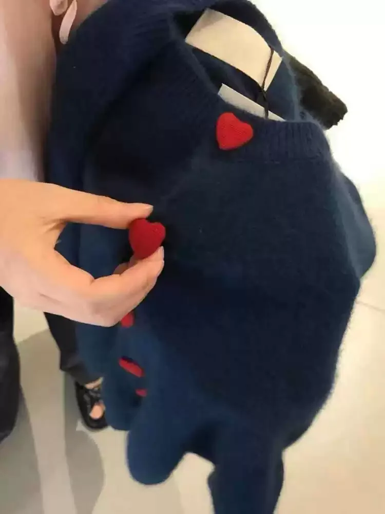 Korean Version Heart Button Sweater 2025 Spring Autumn New Long Sleeved O-neck Jacket Women's Versatile Loose Knit Cardigan Top