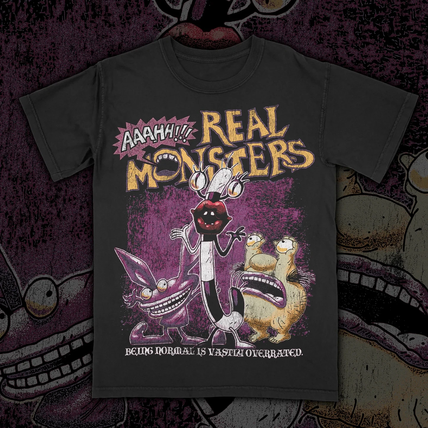 ¡AHH! Camiseta de manga corta con estampado de monstruos reales para hombre y mujer, camiseta de verano de algodón puro, cómoda, holgada y a la moda con cuello redondo