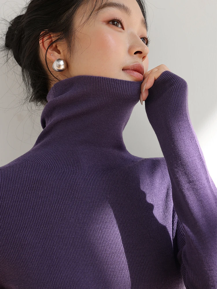 

Ele Full Wool Sl 8 Needle f High Collar Women's Sweater hine Waable Comfortable Straight Cut Long Sve