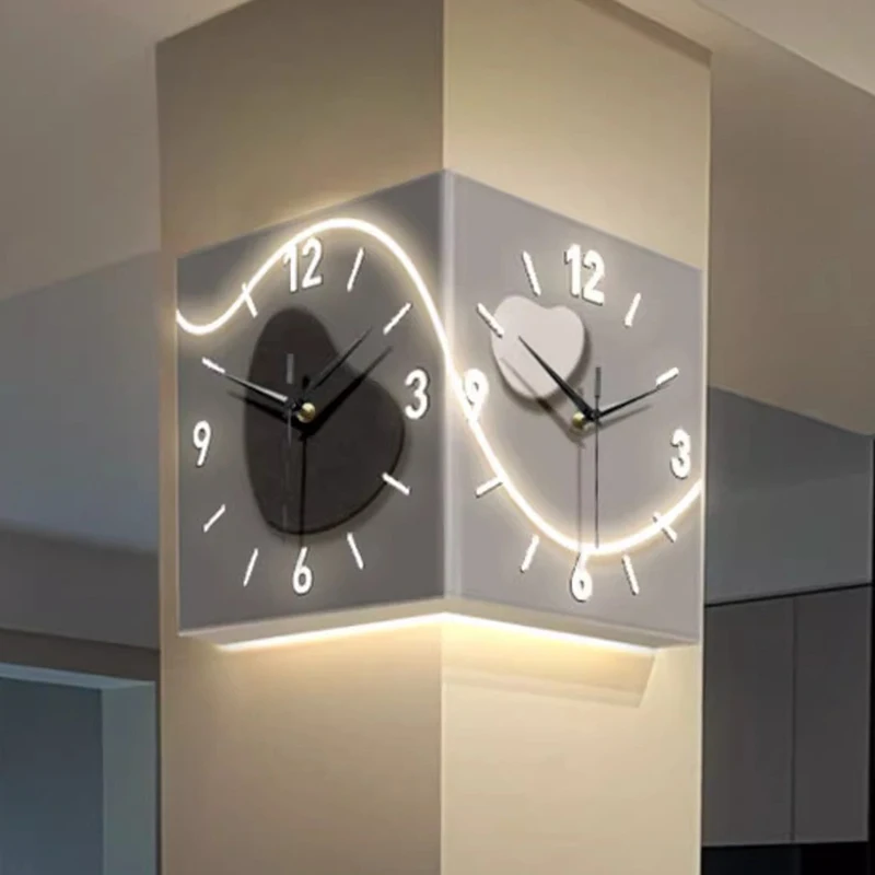 Convex Angle Wall Clocks Double Sided Creative Wall Clock Living Room Decoration Mural Clock Household Plug-in LED Clocks