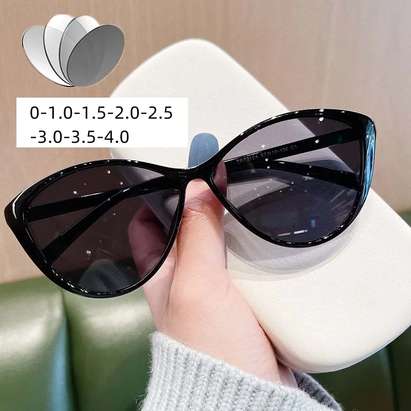 

Fashion Cat Eyes with Myopia Frame Women Ultra Light Anti Blue Light Retro Sunglasses Unisex Color Changing Near Sight Eyewear