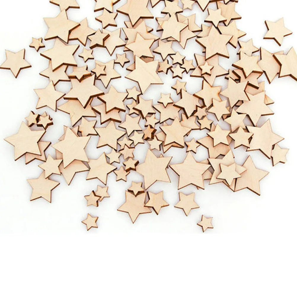 400Pcs Wood Pentagram Ornaments DIY Painting Chips Natural Color 2Mm Thickness 10Mm Width Handmade Crafts Festival Wedding Decor