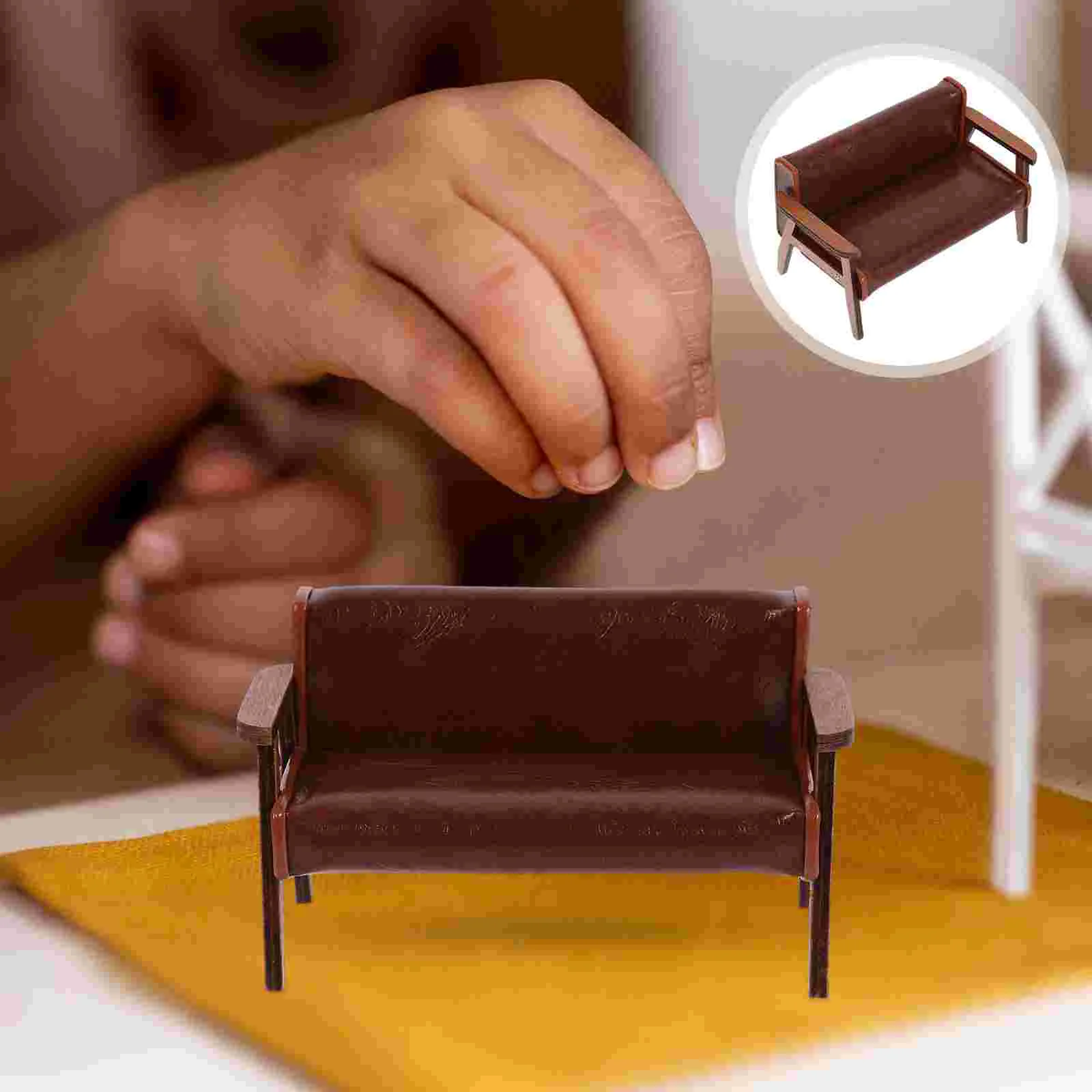 

Recliner Chair Miniature No Arm Toy Decorative Sofa Armchair Adornment Vintage Desktop Furniture Light Brown Tiny