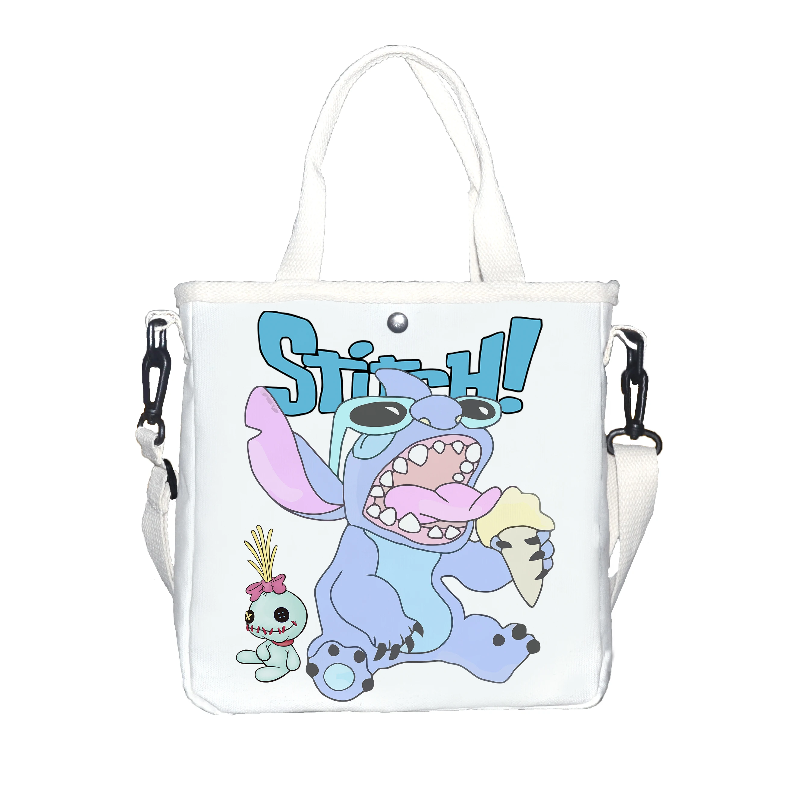 

1pc Stitch ice cream themed printed cute canvas bag, suitable for commuting, daily leisure use