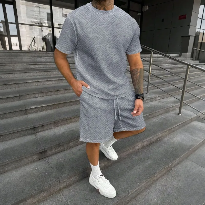 2026 Summer New Men's Casual Loose T-shirt Fashion Men's Solid T-shirt Tops and Shorts 2-piece Set Sportswear Men's Clothing