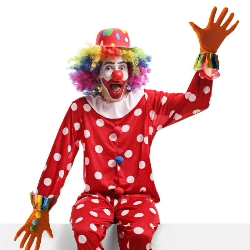 652f Pompoms Clownhandschuhe dehnbare Handhandschuhe für Erwachsene Kindergeburtstagsfeier Versammlung