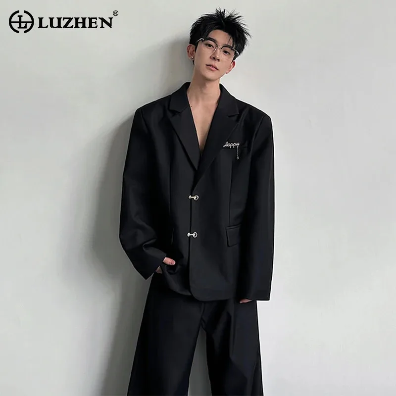 LUZHEN Spring Fashion Metal Buckle Decorate Solid Color Blazer Coat Men's Elegant Temperament Luxury Casual Male Clothes JY6115