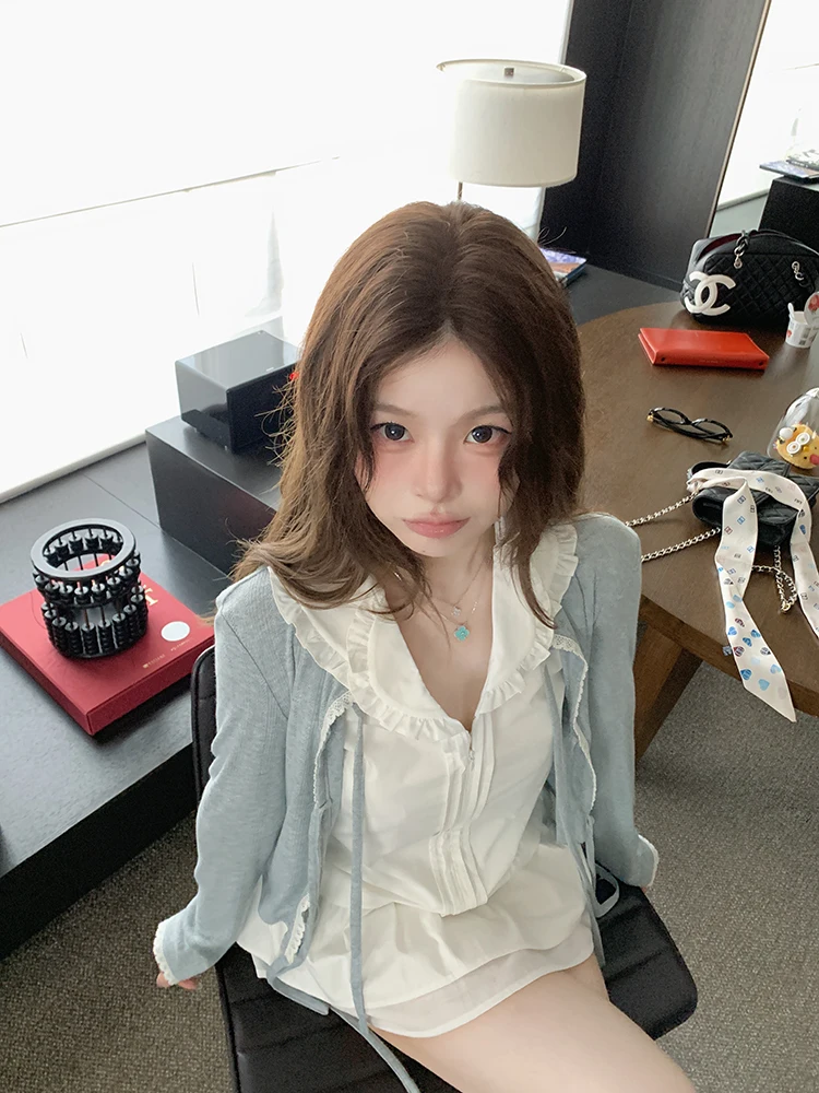 

Sasaouni Sweet Cookie Double Layer Doll Collar Svel Vest Women's Early Autumn Inner Wear Outer Wear Top Cute Sle Loos...