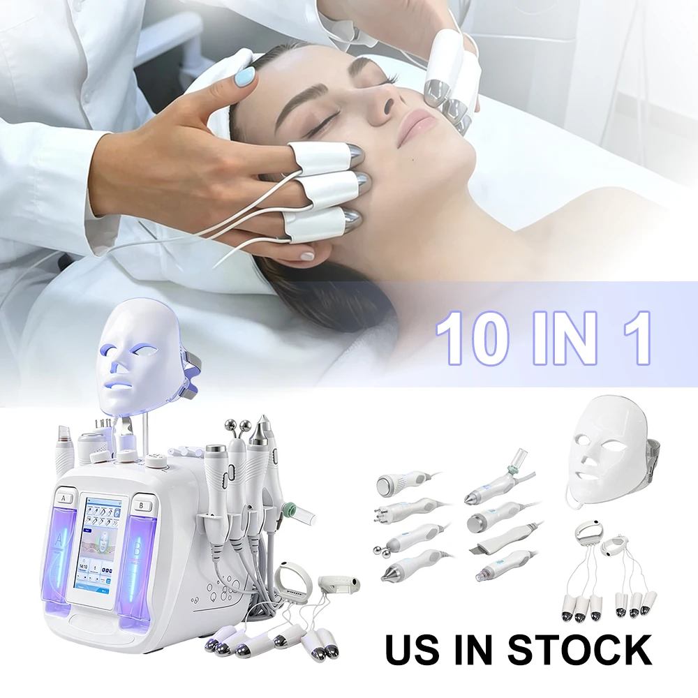 AOKO Newest Facial Cleansing Machine 10 in 1 Skin Care Tool Hydro H202 Water Hydrogen Oxygen Deep Cleaning Abrasion Device