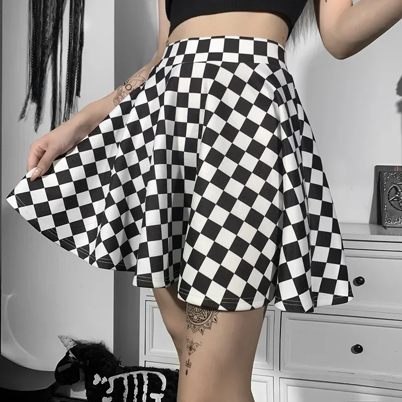 Sexy high waist over skirt in summer sexy Gothic Y2K Harajuku dark girl contrast Plaid stitching skirt