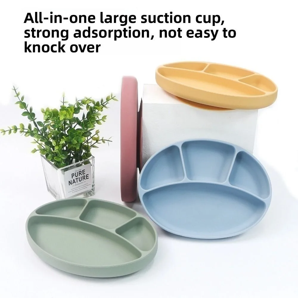 

Нескользящая силиконовая разделенная тарелка, водонепроницаемая детская посуда, обеденная тарелка на присоске, легкая прочная тарелка для еды для малышей