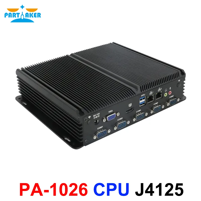 Fanless Embedded PC Intel Celeron J4125 Quad Core Industrial Computer with 2*i211-AT 1000M LAN 6*COM HD VGA LPT Mini PC