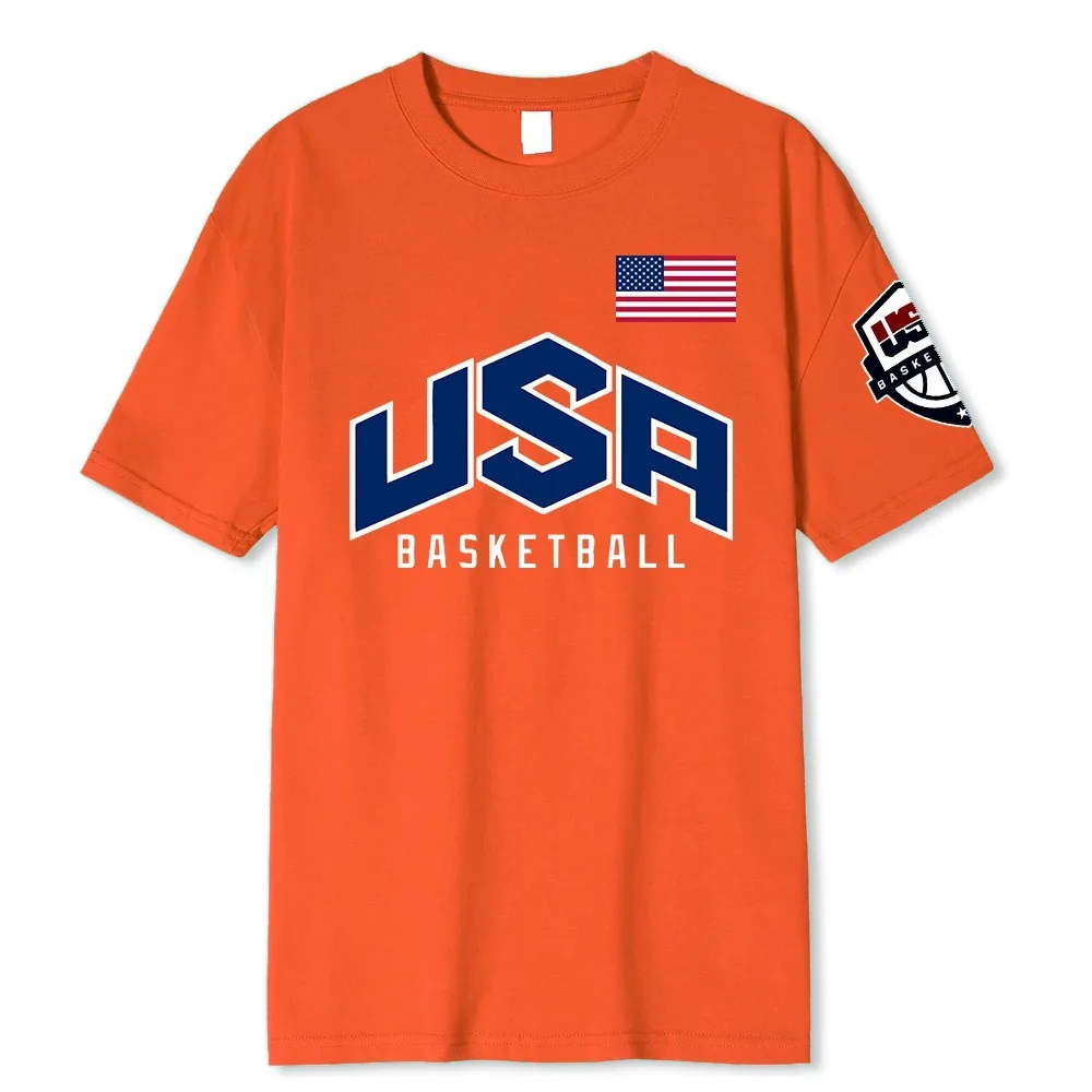 USA Basketball T-shirts Men's Breathable Short Sleeve Cotton T Shirts Letter Print Casual T Shirt Men T shirt 2024 New