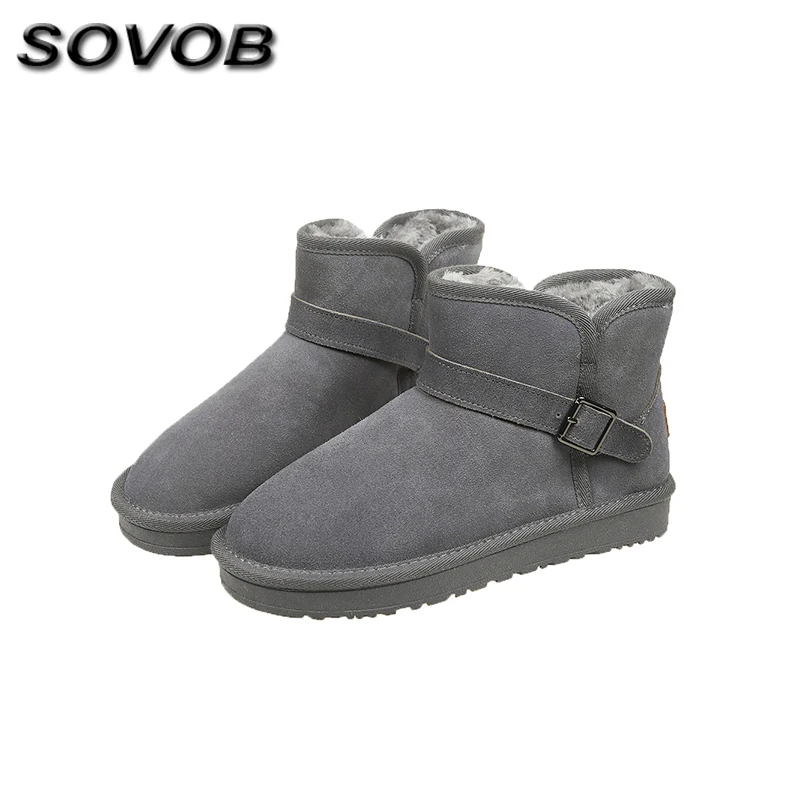 

Classic Buckle Gray Snow Boots Couples Large Big 38-45 Plushed Warmed Women Winter Boots Comfy Slip-On Flat Ankle Boots For Men