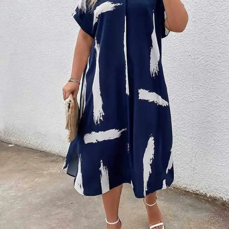 تنورة نسائية صيفية مريحة وفضفاضة irt Dr مقاس كبير من مادة القطن والكتان الناعم OL Sle مطبوعة H-ape Midi Dr