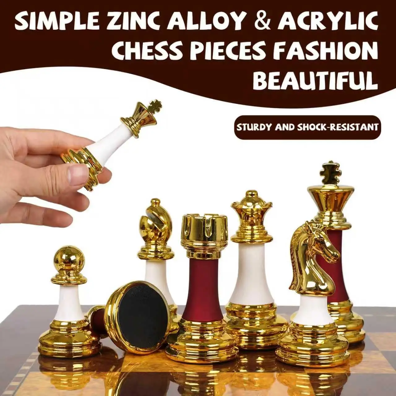 مجموعة شطرنج فاخرة مقاس 15 بوصة للبالغين - قطع من سبائك الزنك والأكريليك المرجحة، لوح خشبي، لعبة كلاسيكية ممتازة للمنزل والمكتب، #4