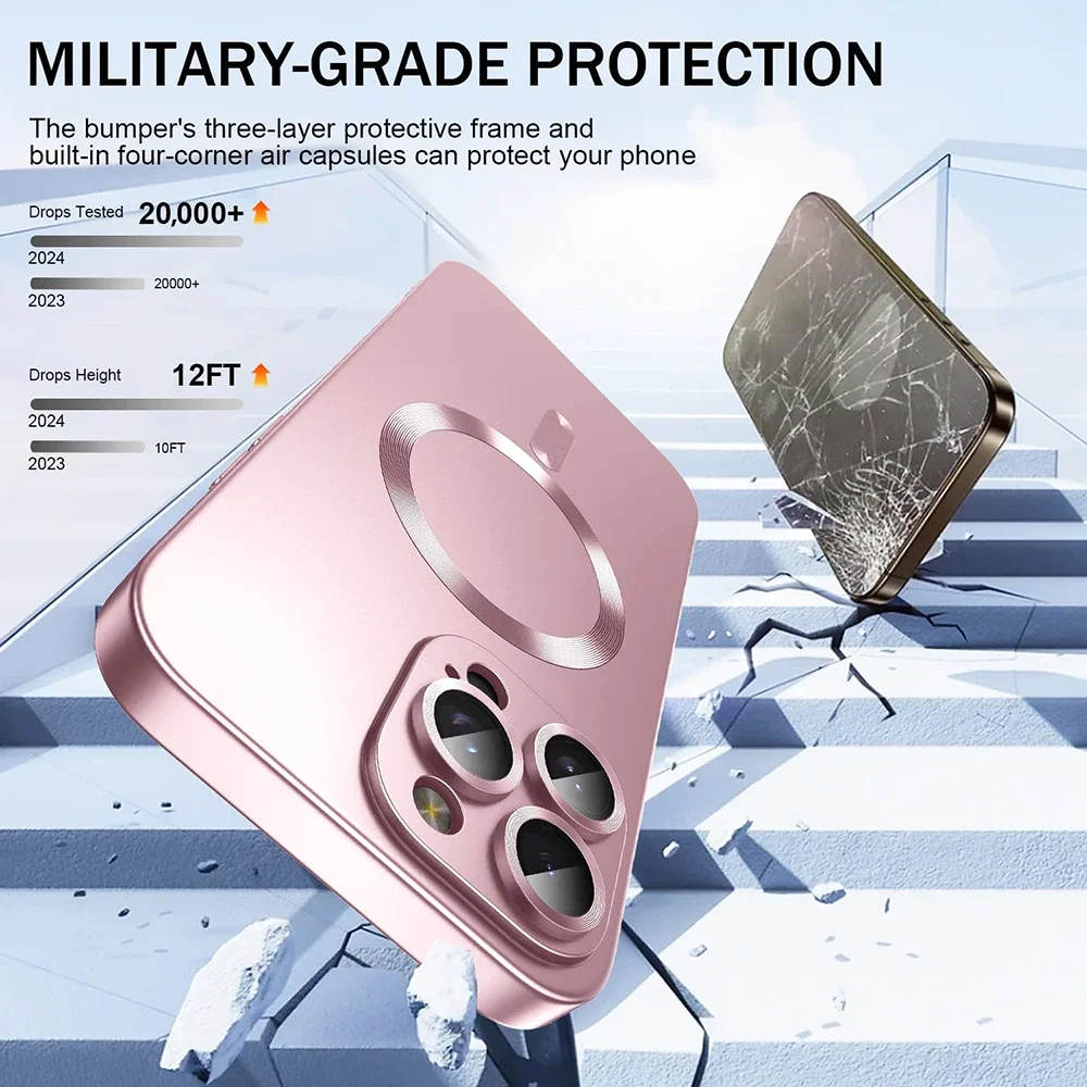 Matte Magnetic Magsafe Silicone Phone Case For iPhone 17 16E 16 15 14 13 12 11 Pro Max Plus Air Soft Metal Luster Cover funda - náhled 4