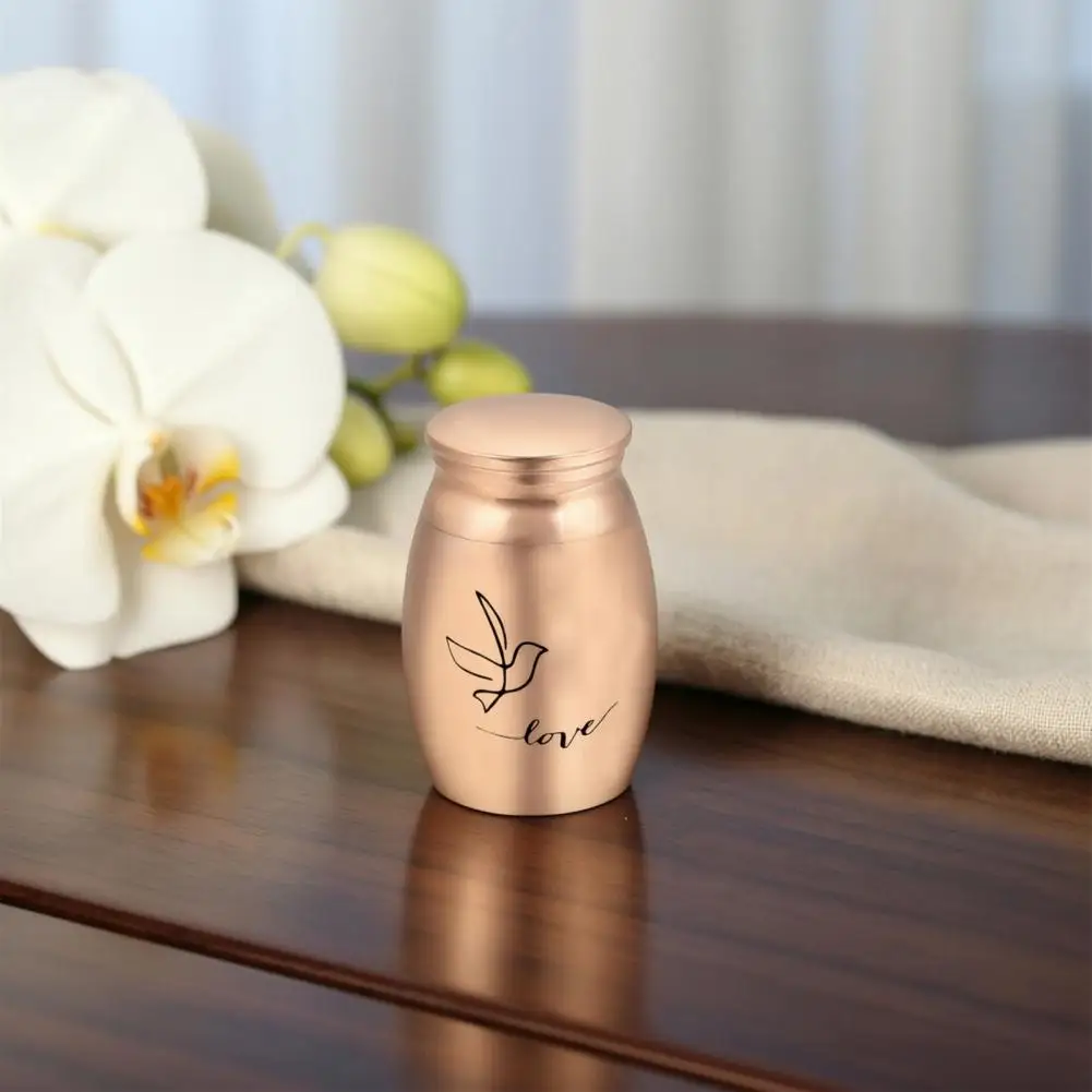 Pet Ash Container Stainless Steel Mini Pet Urn Bird Pattern Ash Holder Jar Decorative Cremation Urn for Cats Dogs Keepsake