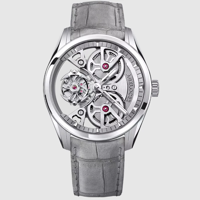 AGELOCER Men's Luxury Skeleton Manual Mechanical Watch Free-sprung Balance Manta Tourbillon Watch for Men's Birthday Gift image 3