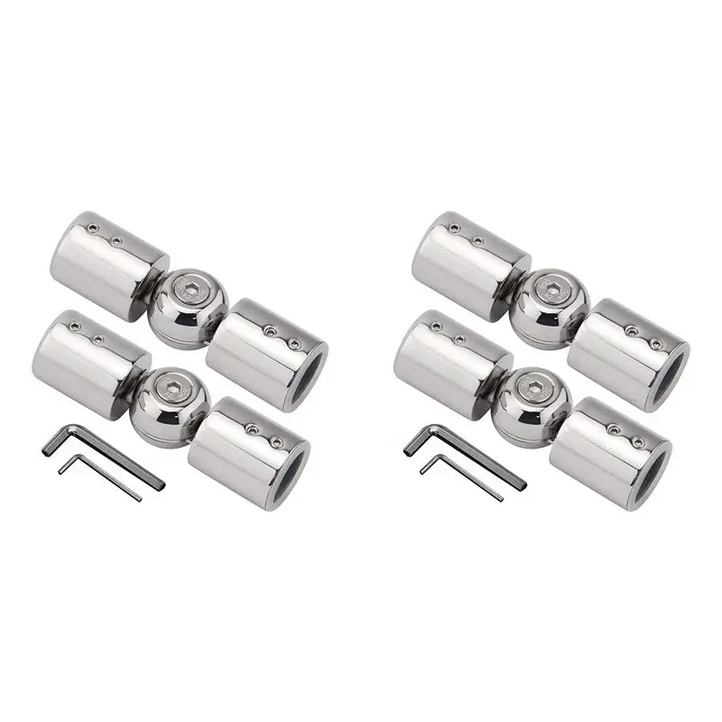 BMBY-4PCS Curtain Rods Corner Connector, Adjustable Curtain Rod Corner Connector For 1 Inch Bay Window Curtain Rods(Silver)