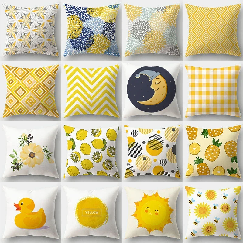 

45x45cm Custom Yellow Pillow Case Cartoon Duck Animal Cushion Cover Flower Plant Pillowslip Print Poster Geometric Sofa Decor