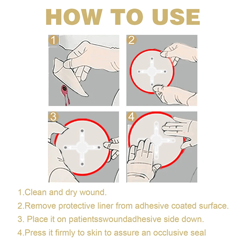 6/10 Stuks Noodtrauma Sticker Borstsluiting Medische Borstkas Afdichting Geventileerde EHBO Patch Outdoor Tool Survival Survival