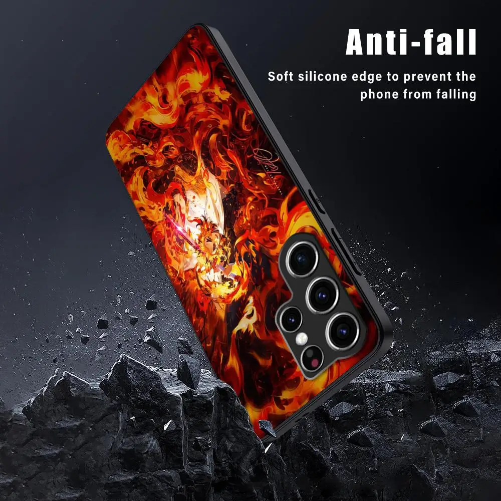 Kimetsu No Yaiba Kyojuro Rengoku Phone Case For Samsung Galaxy S25 S24 S23 S22 S21 S20 Plus Ultra Note20 Soft Black