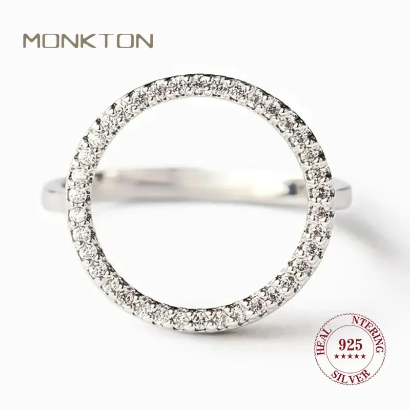 

Monkton 925 Sterling Silver Circle Full Zircon Rings for Women Luxury Promise Jewelry Engagement Rings for Women Anillos