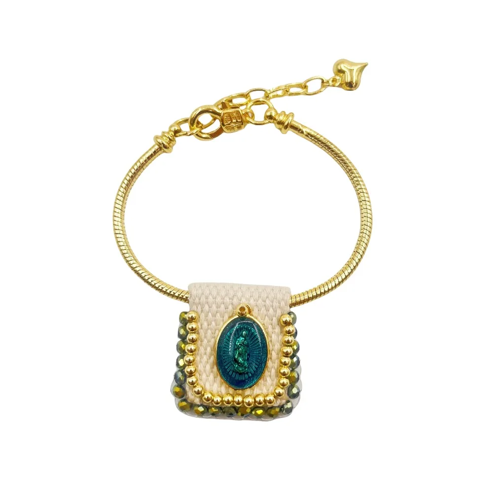 

Creative Exquisite Metal Bracelet Woven Square Heart Pendant Fabric Vintage Braclet Beaded Adjustable Gold Hand Rope Gift
