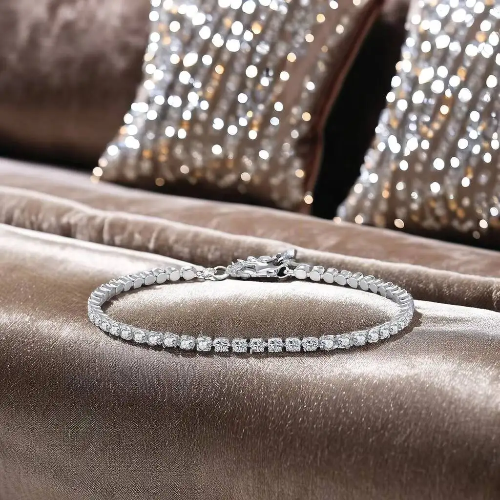 Moissanite S925 Adjustable 925 Silver Tennis Chain Bracelet for Women 2.5MM Width Bling  ia Moissanite Stone Iced Diamon