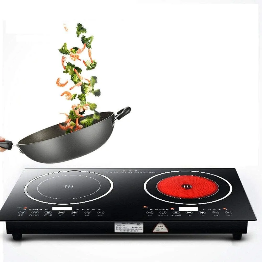 Portable Double Induction Cooktop Countertop Hot Plate Cooking Burner Digital Touch Sensor with 8 Gear Firepower