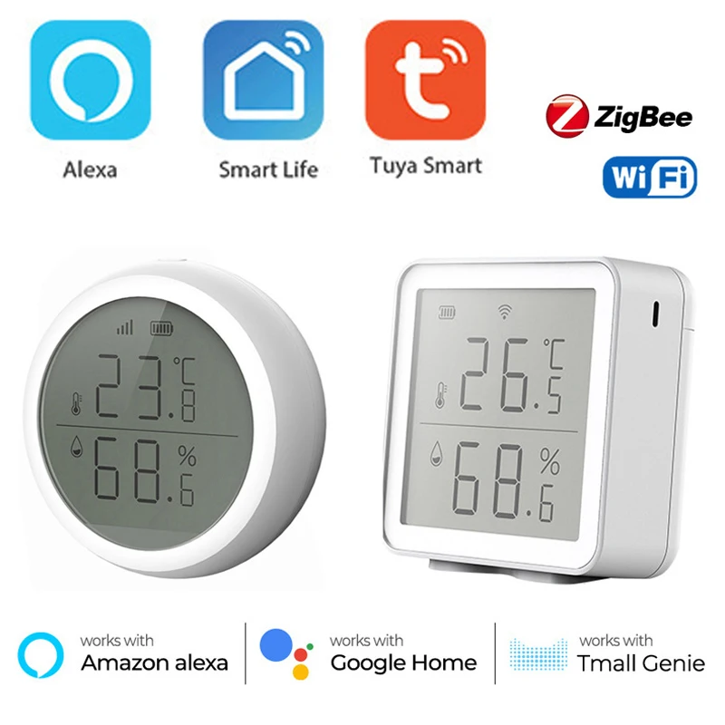 Mini Indoor Thermometer Tuya WIFI LCD Digital Temperature Humidity Sensor Meter Hygrometer Gauge Google Assistant Smart Clock