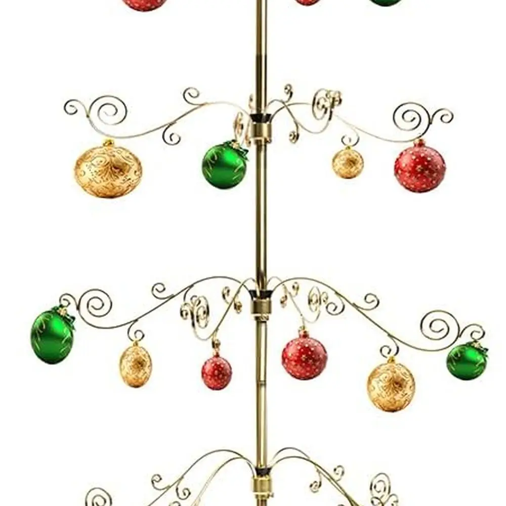 

Gold Brass Wrought Iron 3 Ft Tree Stand with 56 Hooks for Hanging Christmas Ornaments and Glass Balls Decorations