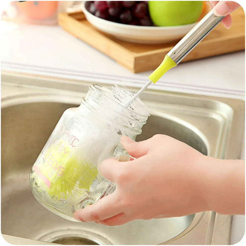 

3pcs Cup with Long Handle Cleaner Flexible Colorful Round Heads with Stainless Steel Handle for Washing Water Bottles Mugs