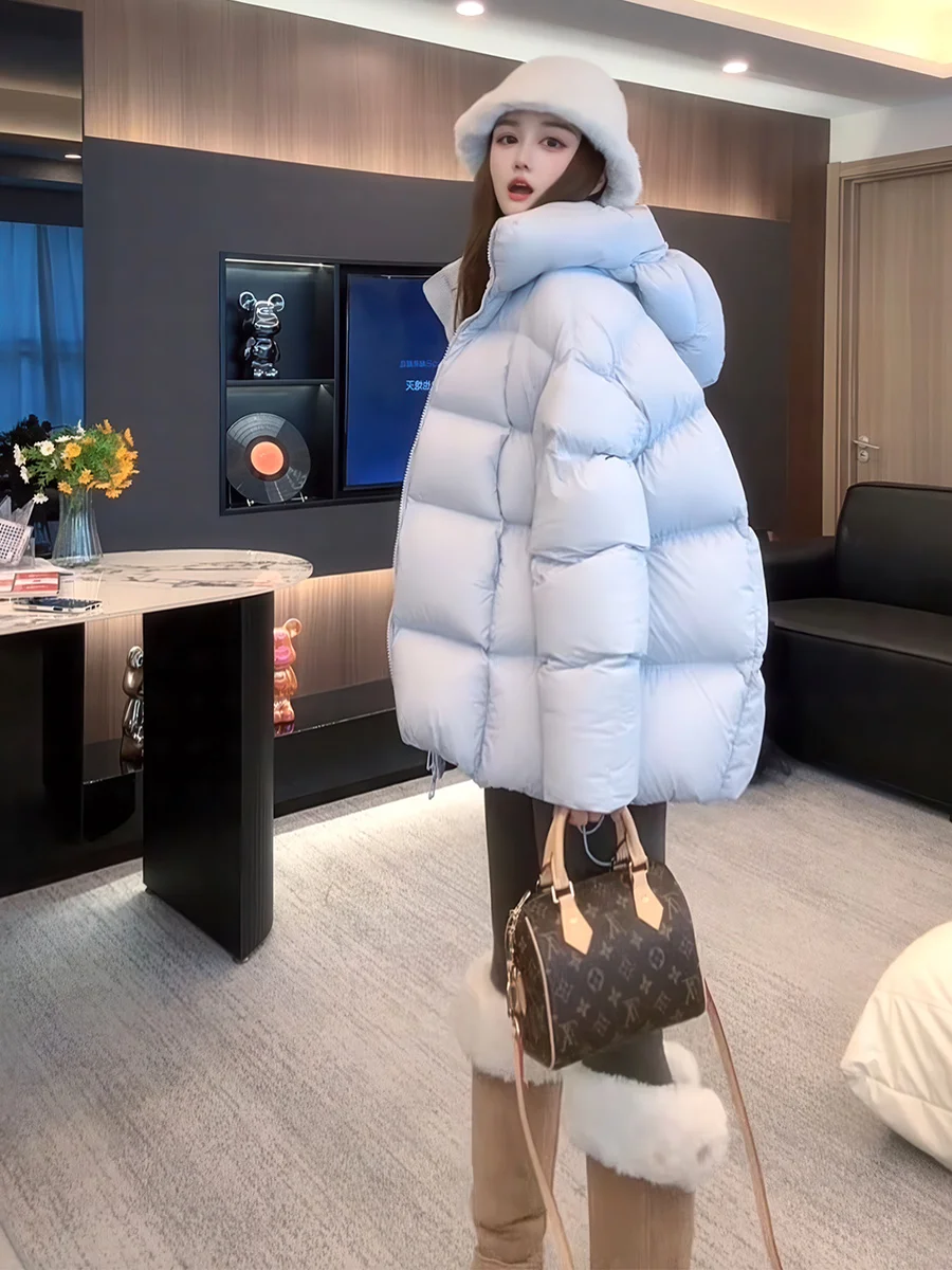 

Утепленное пальто Cloudlike Thiened Down Jaet для женщин, свободного кроя, средней длины, с капюшоном, теплое, повседневное, с длинными рукавами, на молнии