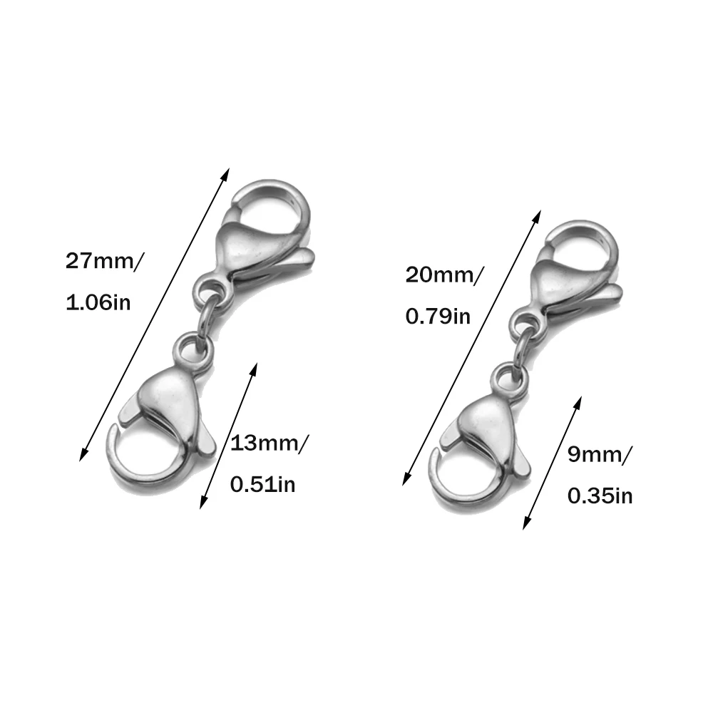 Aço inoxidável Duplo Lobster Fecho Extensor, Colar Conector, Pulseira Encerramento Cadeia, DIY Jóias Fazendo Fornecimento, 5Pcs