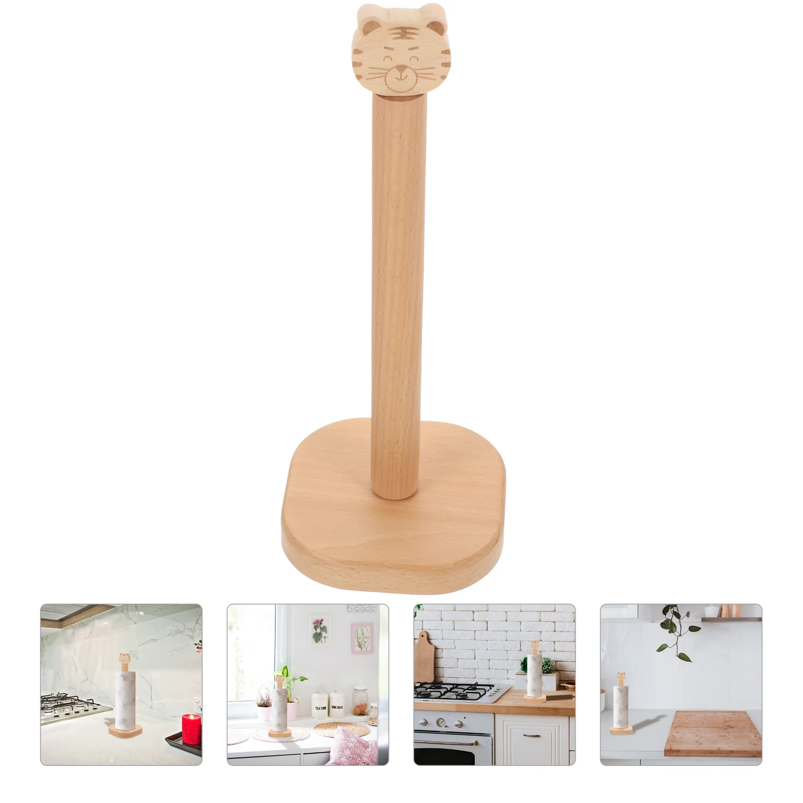 

Wooden Paper Holder Vertical Kitchen Towel Stand Paper Roll Organizer Desktop Tissue Storage Holder