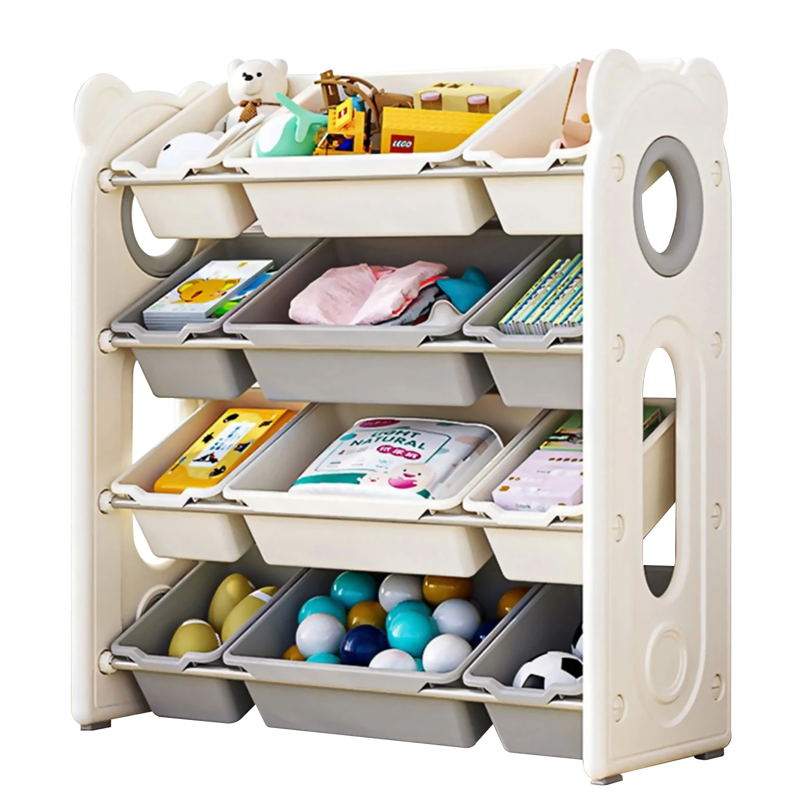 ที่เก็บของเล่นเด็กพร้อมถังขยะพลาสติกแบบถอดออกได้12ชิ้นชั้นวางหนังสือของเล่นเด็กสมัยใหม่สำหรับห้องเด็กเล่นการดูแลเด็กและสถานรับเลี้ยงเด็ก S