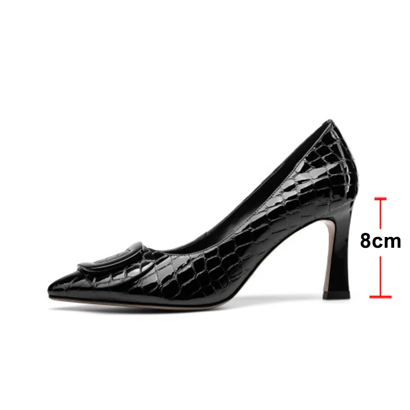 ANNYMOLI Women Genuine Leather Pumps Thick High Heel Pointed Toe Shallow Fashion Summer Spring Shoes Black Wine Red 34-39