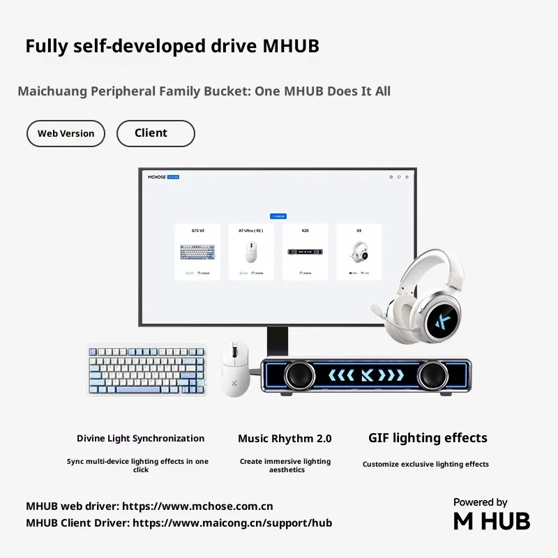 Mchose Hot G75 V2 Trójtrybowa Bezprzewodowa Klawiatura Mechaniczna Bluetooth z Bocznym Grawerowaniem do Gier Esportowych i Transmisji na Żywo, Prezent dla Chłopców i Dziewcząt