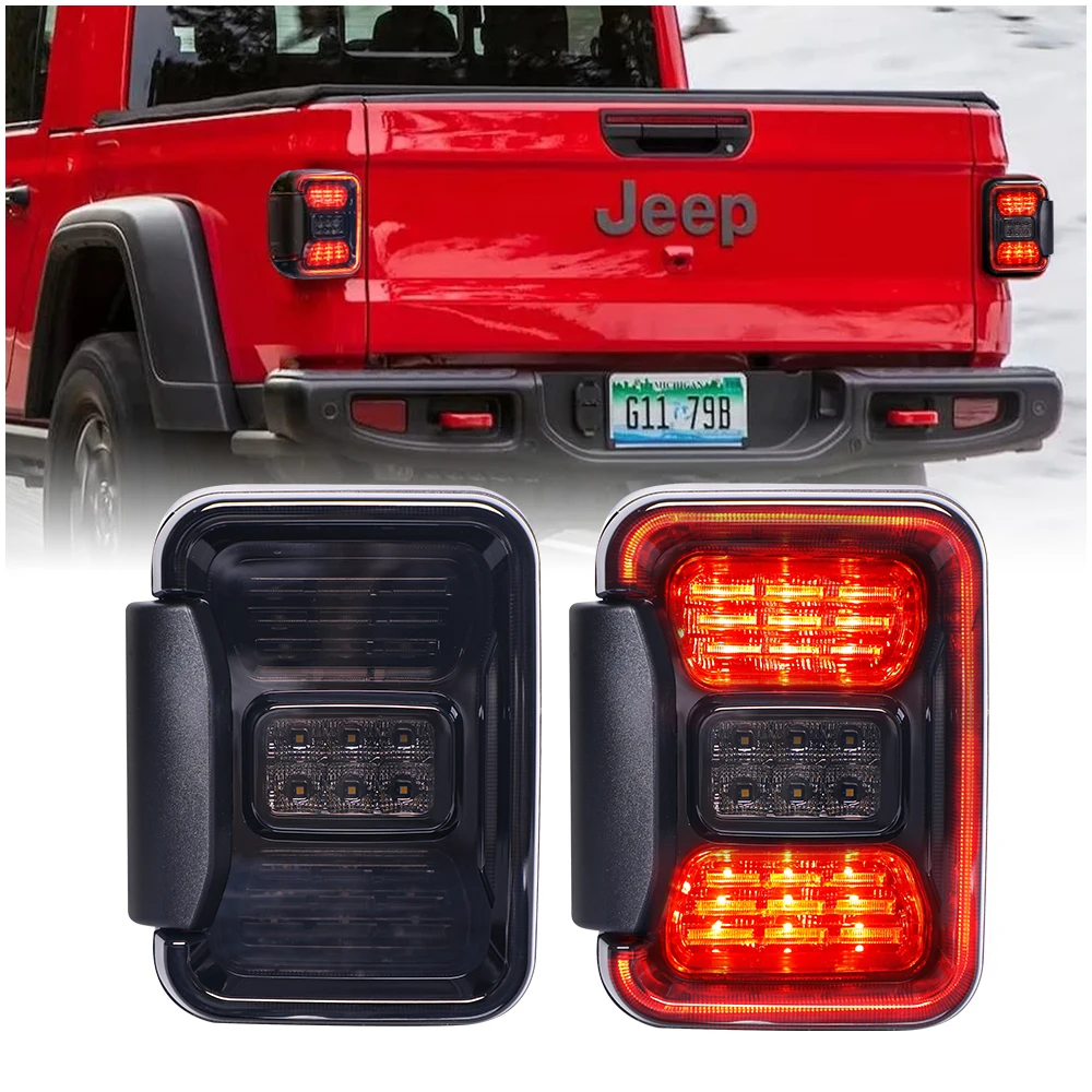 

2PCS Smoked Taillight with White Reverse Red Rear Brake Running Light Turn signal Tail Light for jeep Gladiator Jt 2020 2021