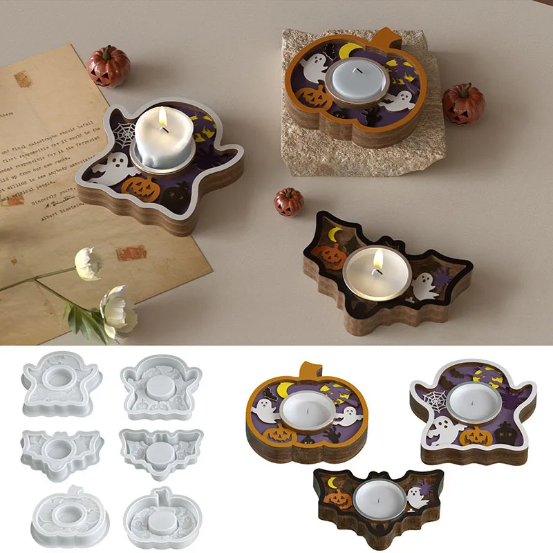 

2 шт. DIY Хэллоуин тыква призрак летучая мышь силиконовые формы 3D тисненый подсвечник основание пластырь форма для эпоксидной смолы домашний декор ремесло