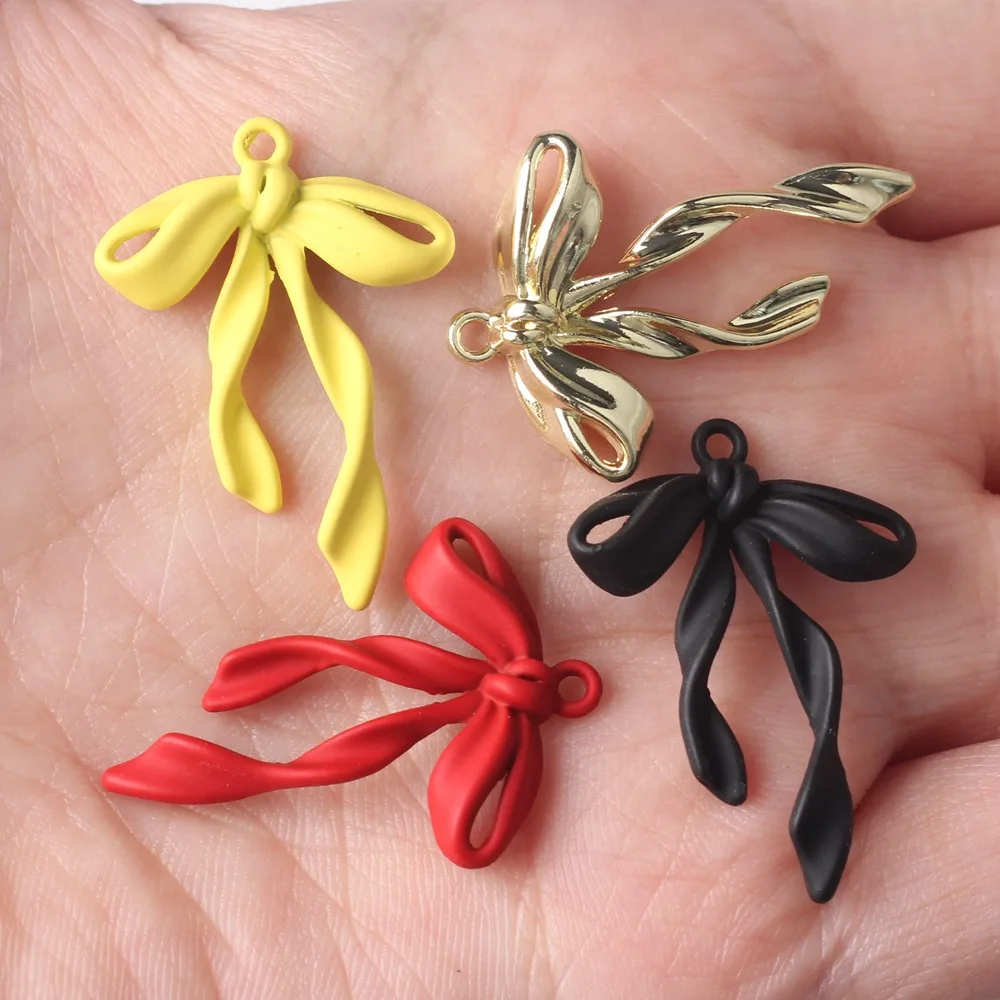 10pcs Simple Cute Bow Pendant Accessories DIY Handmade Jewelry Making Earrings Necklace Bracelet Accessories Craft Alloy Fashion
