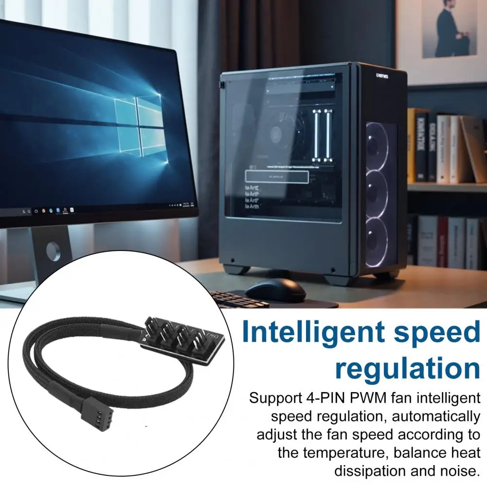 Pc Fan Speed Controller Fan Hub Splitter Braided Cable Universal 4-pin Pwm Cpu Fan Adapter Intelligent Multi-fan Connector