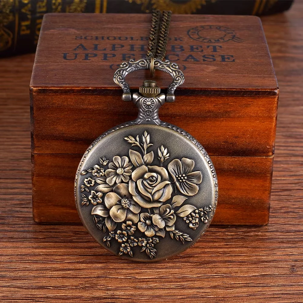 

Necklace pendant watch Vintage bronzer blossom pocket watch Large quartz pocket watch