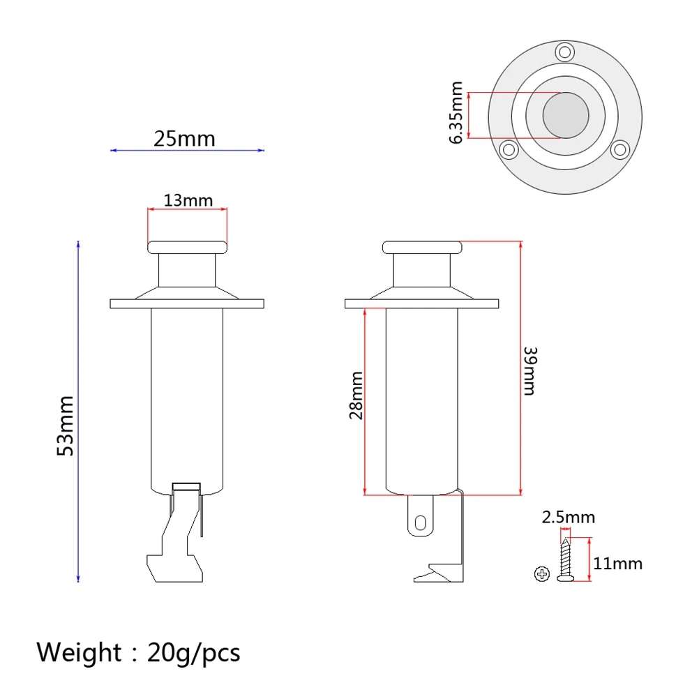 

Chrome Tube Cylinder Jack Output Plug for Guitar Bass 1 4 Inch Stereo Phone Jack Endpin with 3 Screws Strap Button Fits Electric