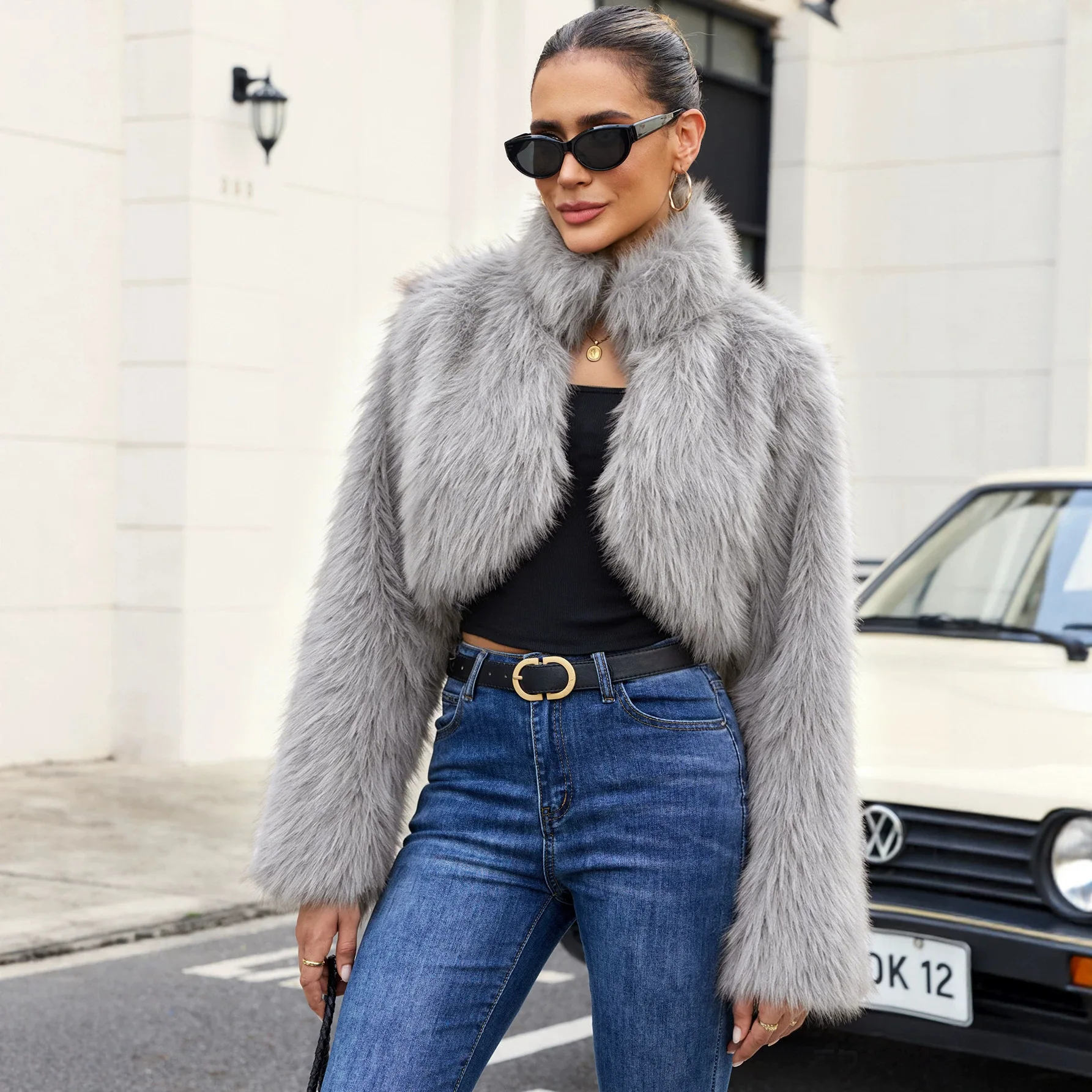 Women Faux Fur Short Coats Jackets Stand Collar Coat Thick Warm Y2k Streetwear Jacket Elegant Work Outerwear Autumn Winter 2026